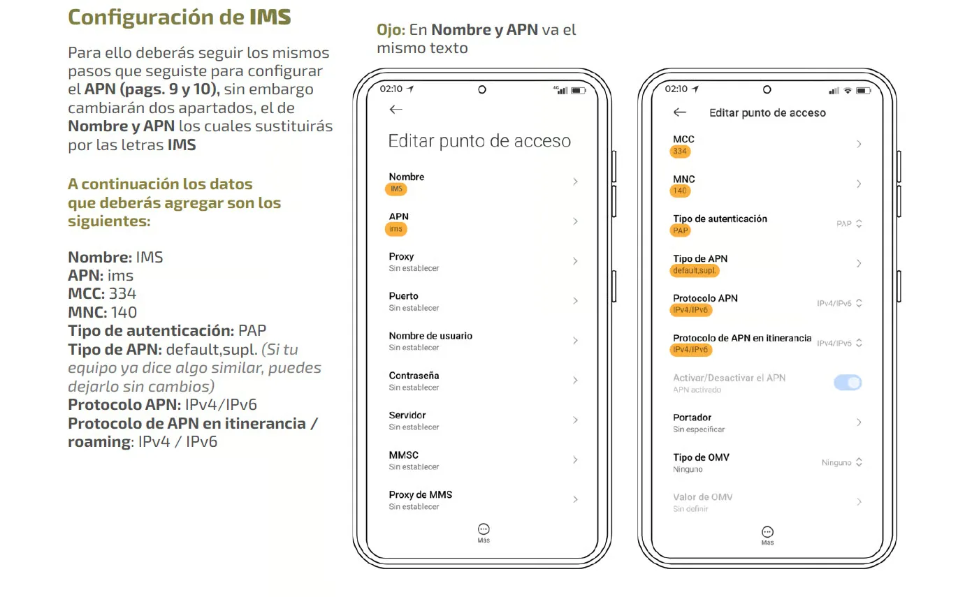 Configuración de IMS en Android, paso 1