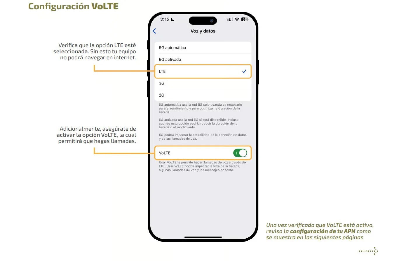 Configuración VoLTE en iOS, paso 2